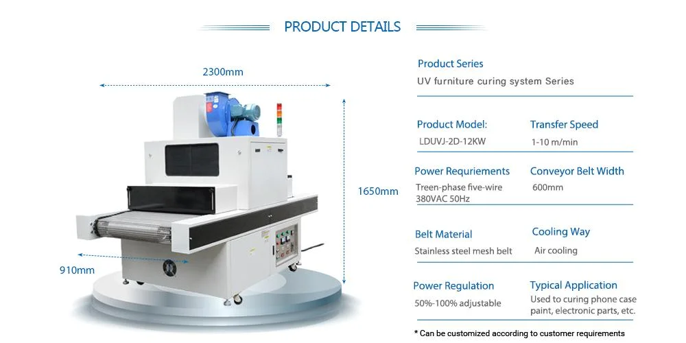 CE Standard UV Curing Machine for with Stainless Steel Chain Plate